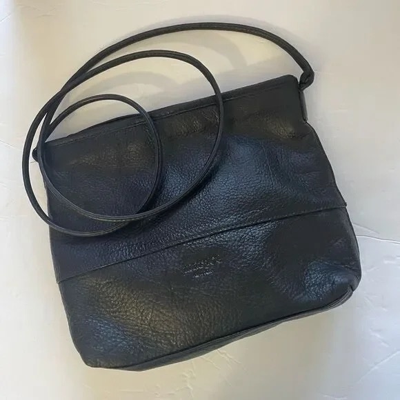 Margot New York classic simple chic black pebbled genuine leather cross body bag - Picture 1 of 9